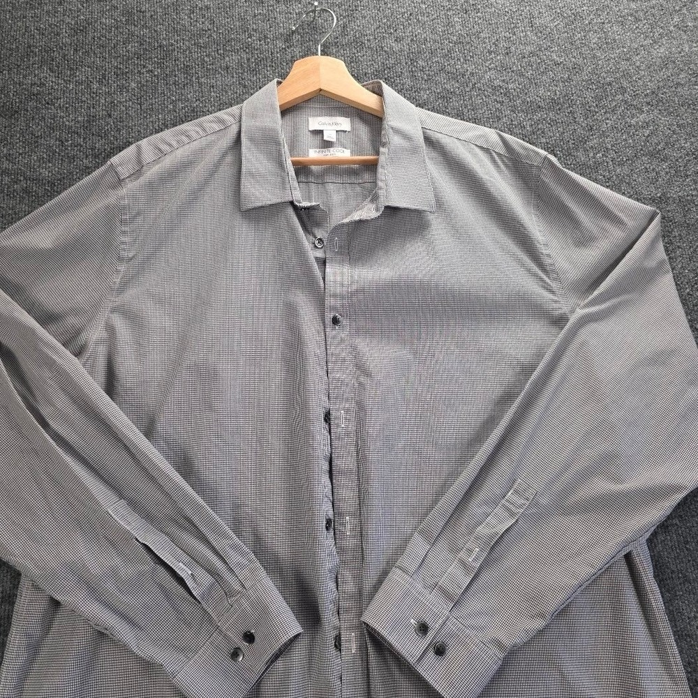 Calvin Klein Mens XXL Infinite Cool Non-Iron Button Down Shirt Black White Check - Picture 5 of 12